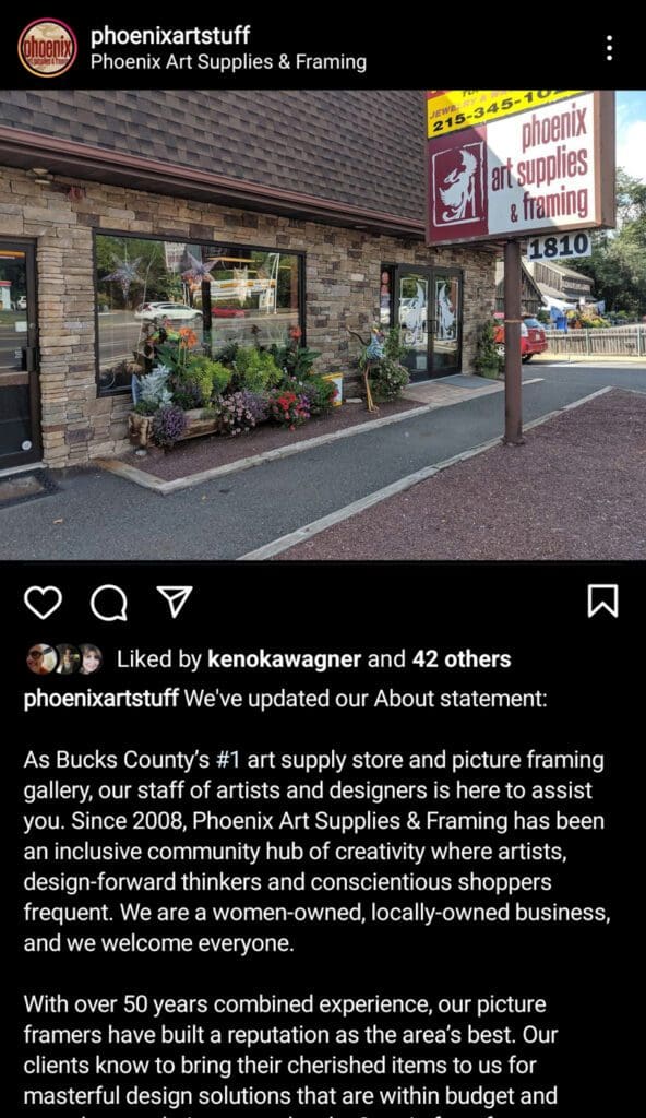 Storefront post on Instagram example